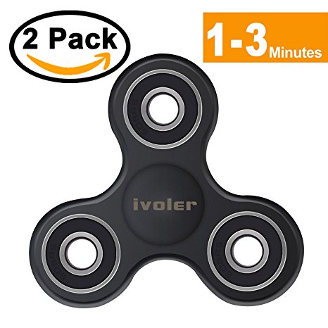 [2 Pack] iVoler Tri-Spinner Fidget Toy Hybrid Ceramic Bearing Stress Reducer for ADD, ADHD, Anxiety, and Autism Adult Children (Black)