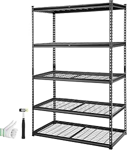 VEVOR Storage Shelving Unit, 5-Tier Adjustable Storage Shelves, 48" L x 24" W x 72" H Heavy Duty Garage Storage Shelves, Metal Shelves for Kitchen Pantry Basement Bathroom Laundry