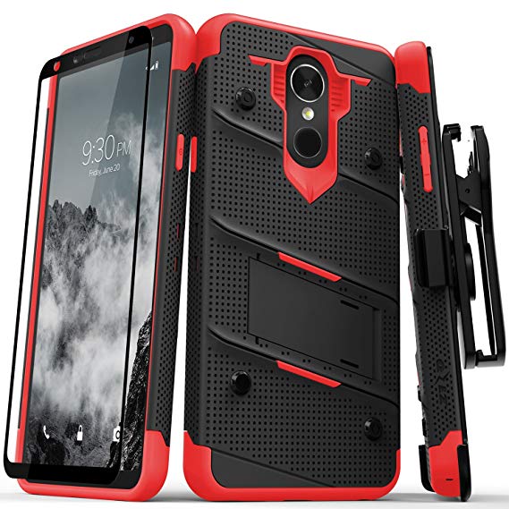 Zizo Bolt Series Compatible with LG Stylo 4 Case Military Grade Drop Tested with Tempered Glass Screen Protector, Holster, Kickstand Black RED