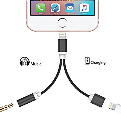 2 in 1 Lightning iPhone 7 Adapter, iPhone 7 Plus Accessories Charge Lightning 3.5mm Audio Headphone Jack Splitter Adapter and Charger Cable