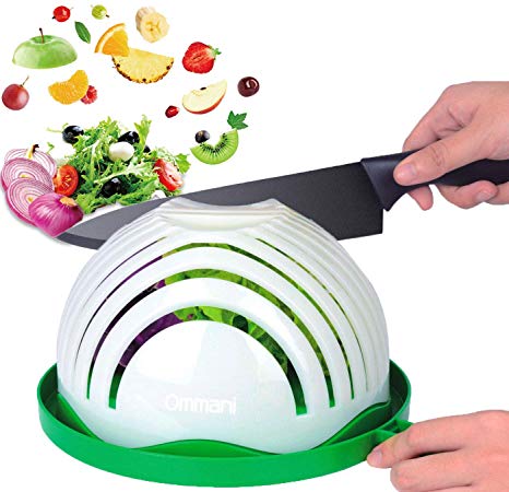 Salad Cutter Bowl, Ommani Upgraded Salad Maker Family Size Fast Vegetable Cutter Bowl, Salad Slicer Salad Chopper Strainer Cutting Board 4 in 1 Durable FDA-Approved for Kitchen