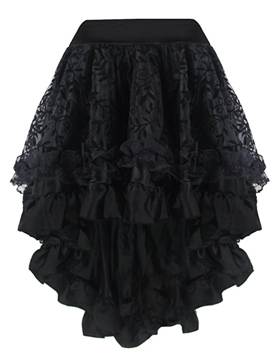 Burvogue Women's Gothic Steampunk Costume Vintage Multi Layered Chiffon Skirt
