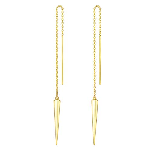 Agvana Gold Plated Sterling Silver Bar&Taper Threader Earrings Minimalist Long Chain Dangle Earrings Jewelry Gifts for Women Mom Grandma, Length: 114mm