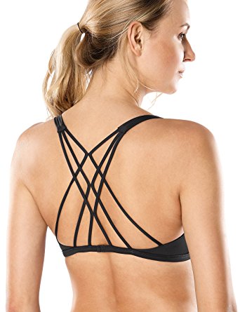 CRZ YOGA Women's Removable Pads Yoga Top Cross Strappy Back Sports Bra