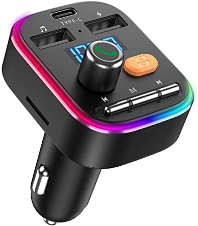 Criacr (2020 Upgraded New Version) V5.0 Bluetooth FM Transmitter for Car, Wireless Radio Car Adapter, 7 Color LED Backlit Car Kit with QC3.0 Charging, Dual USB, Support USB Flash Drive, TF, Handsfree