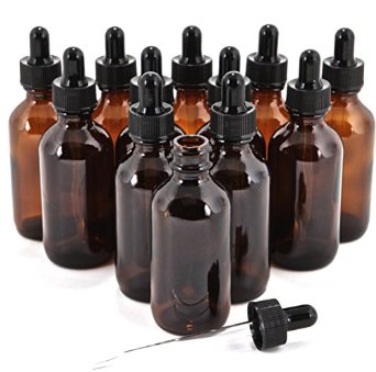 12 New High Quality 2 oz Amber Glass Bottles With Glass Eye Droppers