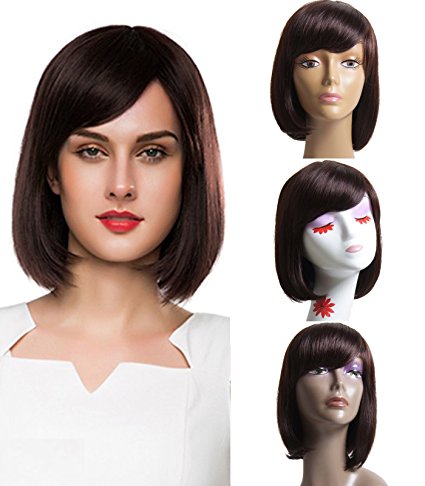 Beauty Forever Natural Color Straight Hair Wig – 100% Virgin Hair Brazilian Straight Hair Short Bob Wigs with Bangs for African American Black Women, 7A Unprocessed Human Hair