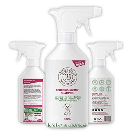 Dry Dog Shampoo Spray For Smelly Dogs - Wipe Clean Stain Remover - Cruelty Free Waterless Grooming Products - Luxury Organic Odour Deodoriser Neutraliser - Best Fox Poo Cleaning Animal Wash 500ml
