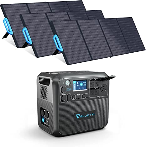 BLUETTI Solar Generator AC200MAX with 3 PV200 Solar Panels Included, 2048Wh Portable Power Station w/ 4 2200W AC Outlets, LiFePO4 Battery Pack Expandable to 8192Wh for Home Use, Road Trip, Emergency