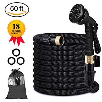 Vivibel 50FT Expandable Garden Hose, Flexible Expanding Water Hose with 8 Function Spray Nozzle, Double Latex Core,3/4 Solid Brass Fittings,Storage Bag for Watering Plants, Car, Pet and Cleaning