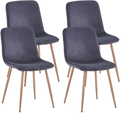 Flesser Kitchen Dining Chair Set of 4 Modern Mid-Century Velvet Side Chair with Metal Legs