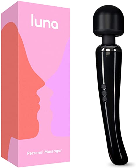 Luna Premium Rechargeable Personal Wand Massager - Large Edition - 20 Powerful Vibration Patterns & 8 Speeds - Perfect for Muscle Tension, Back, Neck Relief, Soreness, Recovery - All Black