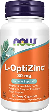 NOW Supplements, L-OptiZinc® 30 mg with Copper, Highly Bioavailable Form, Immune Support*, 100 Veg Capsules