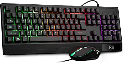 Rii RGB Keyboard and Mouse Combo,Rainbow Office Keyboard Mouse ,PC wired keyboard and RGB Backlight Gaming Mouse for Office ,School,Gaming, Windows ,Android ,OS