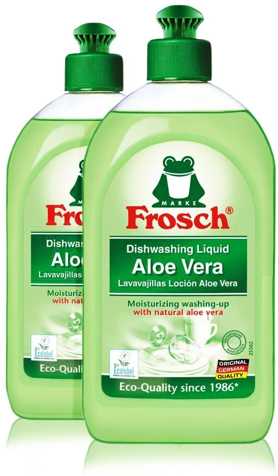 Frosch Natural Liquid Dish Soap, Vegan Hand Dishwashing Detergent, Aloe Vera, 16.9 oz, Pack of 2