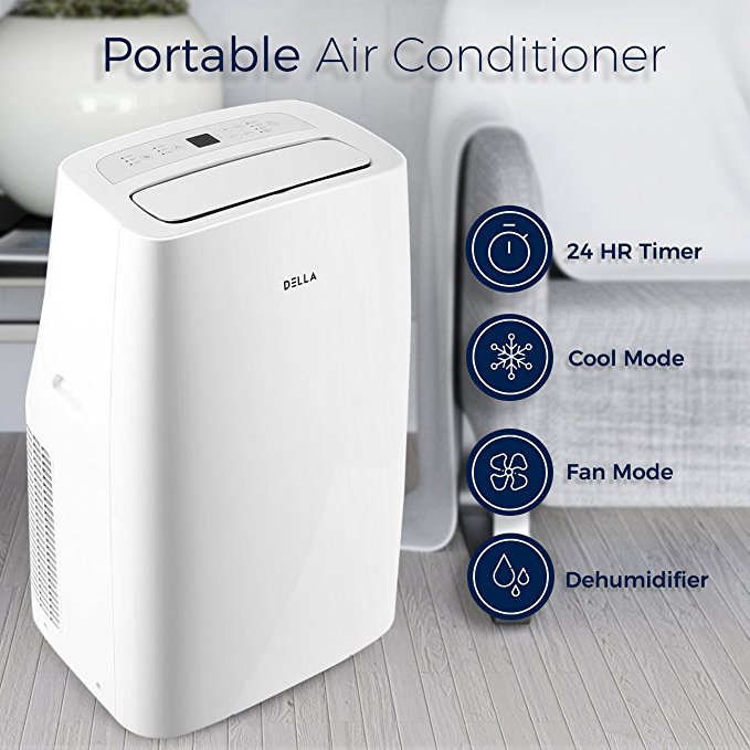 DELLA 048-GM-48382 Remote Control Portable Air Conditioner a/C Cooling Fan Dehumidifier Digital Display Window Kit 10,000 Btu White