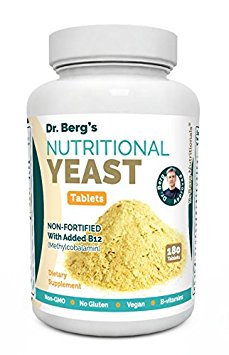 Nutritional Yeast Tablets – Non-Fortified – B-Vitamin Complex – Natural B12 Added – 180 Tablets – No Gluten – Vegan – Non-GMO – Non Synthetics