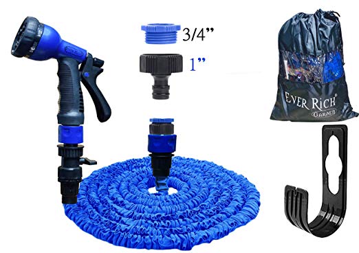 Ever Rich ® 100 Feet Newest Expandable Strongest Hose With & 8 Pattern Spray Nozzle (BLUE   HOLDER)