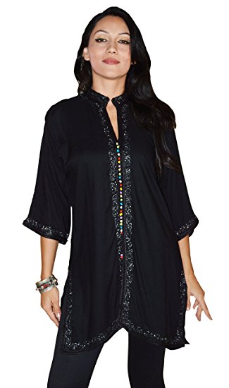 Moroccan Caftans Womens Marrakesh Tunic Dress X-Large Black
