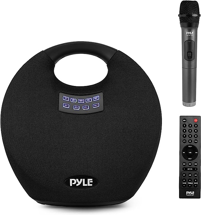 Pyle Wireless Portable Bluetooth Speaker, with Built in Rechargeable Battery, Wireless Microphone, Clear Surround Sound, Mini IPX4 Waterproof Speaker for Indoor and Outdoor Activities.