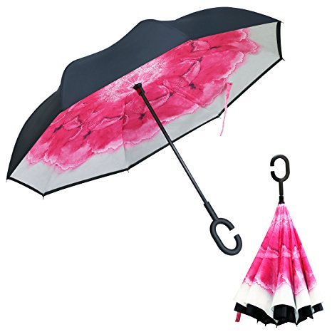 Inverted Umbrella, Opret Windproof Reverse Folding Double Layer C Umbrella Self-Standing Inside Out Umbrella Hands Free For Women and Men