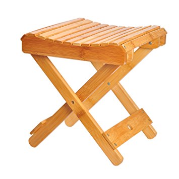 Ecrocy Bamboo Folding Stool for Shaving & Shower Foot Rest - Fully Assembled - 12" Height