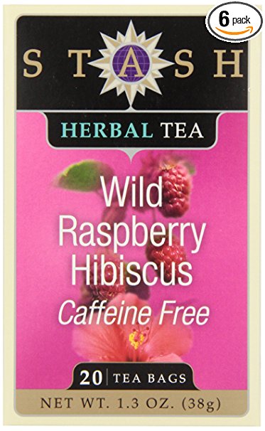 Stash Tea Wild Raspberry Hibiscus Herbal Tea, 20 Count Tea Bags in Foil (Pack of 6)