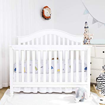 TILLYOU 1-Pack Padded Baby Crib Rail Cover Protector Safe Teething Guard Wrap for Long Front Crib Rails(Measuring Up to 8" Around), 100% Silky Soft Microfiber Polyester, Reversible, White