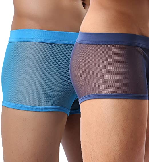 Sheii Mens Boxer Briefs Soft Mesh Breathable Underpants Men's Sexy Underwear Cool Design See-Through Trunks Pack