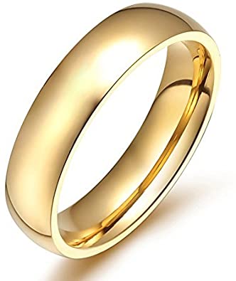 JAJAFOOK Men Women Stainless Steel Smooth Rings 4MM Width,Gold,High Palted