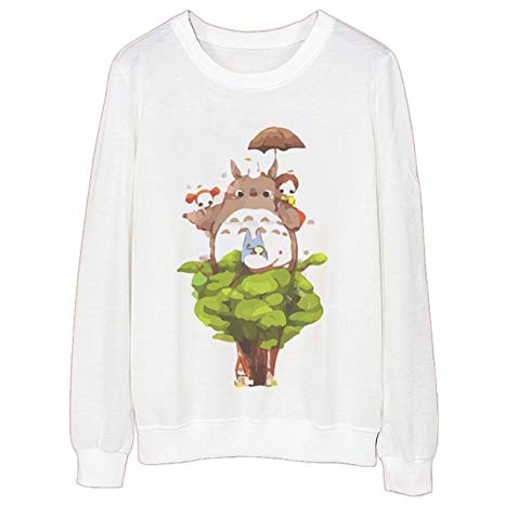 JUNG KOOK Womens Girls Long Sleeve Totoro Print Scoop Neck Shirt Pullover Sweatershirt