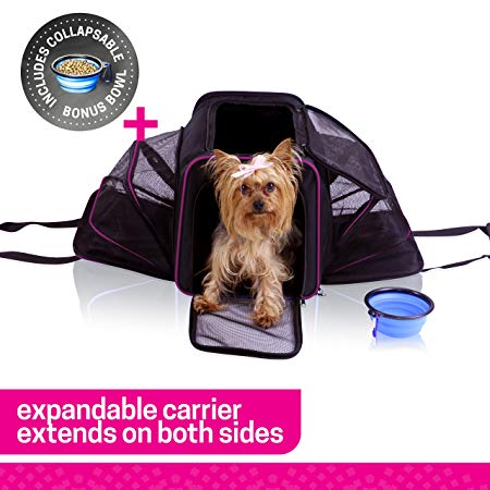 Ruff n Ruffus Dual Expandable Soft Pet Carrier | Airline Approved | Safe for use as pet Car Seat | For Dogs Cats and Small Pets | Two Sided Expandable Kennel Crate | Spacious Soft Interior