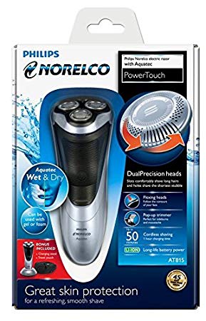 Philips Norelco PowerTouch Wet and Dry Electric Razor AT815 DualPrecision heads Flexing heads with Aquatec wet and dry and Pop-up trimmer AT815/41