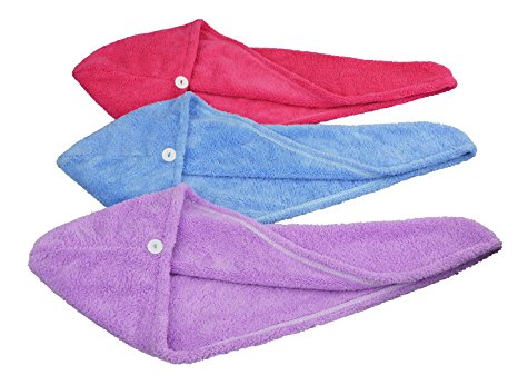 Hope Shine Women's Soft Shower Hair Towel Twist Hair Turban Wrap Drying Cap Great Gift for Christmas (Blue Purple Rose Red 3-Pack)