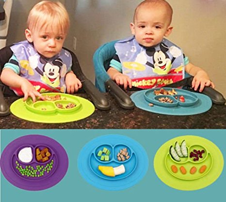 One-piece Silicone Mat Baby Kids Suction Table Food Tray Placemat plate UK (Green)