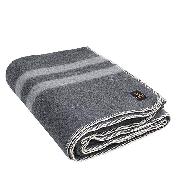 Putuco Thick Alpaca Wool Blanket (King, Gray - Light Gray Stripes)