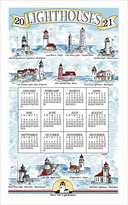 Kay Dee Designs 2021 Calendar Towel F3277 Lighthouses, 17 x 27.5-Inches, Multi