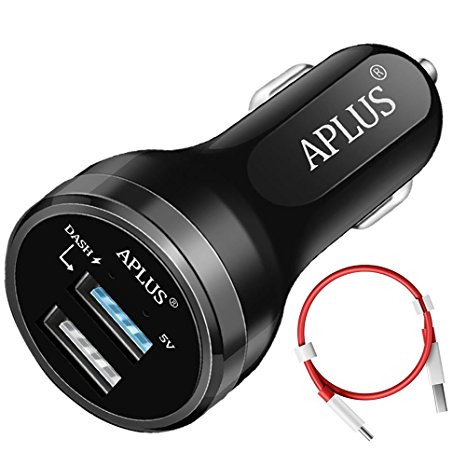 Dash Charge / Super Charge APLUS Dual USB Car Charger for Oneplus 3 / 3T / 5 ,Huawei Mate 9 / P10 / Honor 9 And Compatible With iPhone, Samsung, iPad, HTC, LG, Motorola, Nexus (Black)
