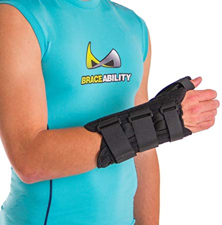 BraceAbility Thumb and Wrist Spica Splint - De Quervain's Tenosynovitis Long Stabilizer Brace for Tendonitis, Arthritis and Sprains Forearm Support Cast (One Size - Right Hand)