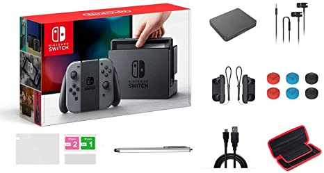 Nintendo Switch Console Video Games Gray Joy-Con, 32GB of Internal Storage, 6.2" Touchscreen LCD Display, 802.11AC WiFi, Bluetooth 4.1, with GM 14-in-1 Super Kit Case