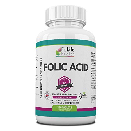 FOLIC ACID 400mcg By Fit Life Health - 120 Tablets - Four Months' Supply - ON SALE - LIMITED TIME ONLY! - Recommended For Women Trying To Conceive And For First Trimester Of Pregnancy - Made In UK