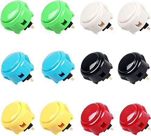 Sanwa 12 pcs OBSF-30 Original Push Button - for Arcade Jamma Video Game & Arcade Joystick Games Console (Color) - (Each Color of 2 Pcs)