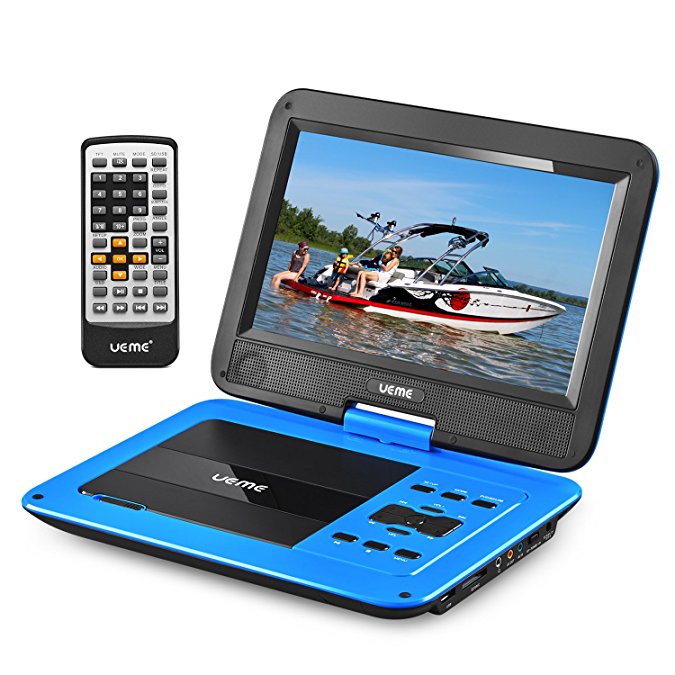 UEME 10.1" Portable DVD Player CD Player with Car Headrest Mount Holder, Swivel Screen Remote Control Rechargeable Battery AC Adapter Car Charger, Personal DVD Player PD-1020 (Blue)