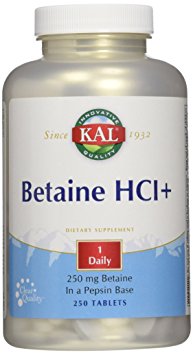 KAL Betaine HCL Tablets, 250 mg, 250 Count