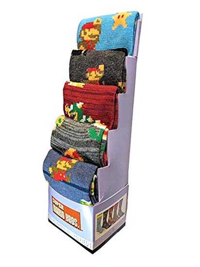 Super Mario Socks 5-Pack 8bit Casual Crew Socks for Men Size 8-12