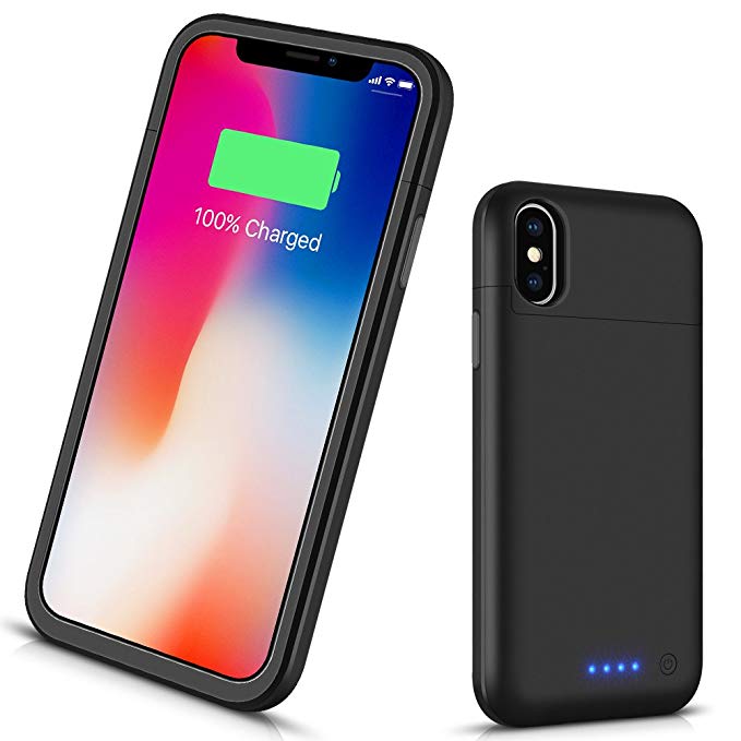 iPhone X/XS Battery Case Ultra Slim, 5200mAh Rechargeable Protective Portable Charging Case iPhone 10/iPhone X/XS (5.8 inch) Extended Battery Pack Power Bank Charger Case - Black
