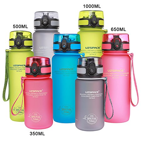 UZSPACE Sports Water Bottle 350ml-500ml-650ml-1L Flip Top Leak Proof Lid with One Click Open - Non-Toxic BPA Free & Eco-Friendly Tritan Co-Polyester Plastic