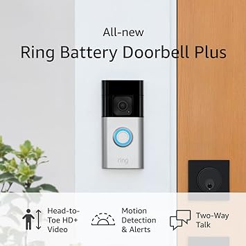 Ring Battery Doorbell Plus with Ring Stick Up Cam Battery, White