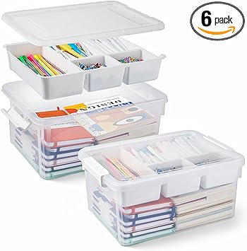 2 PACK 17 QT Plastic Clear Craft Organizer with Removable Tray - Storage Bin Tote Organizing Container Ultra Durable Lid & Secure Latching Buckles Stackable Extra Strength Handle
