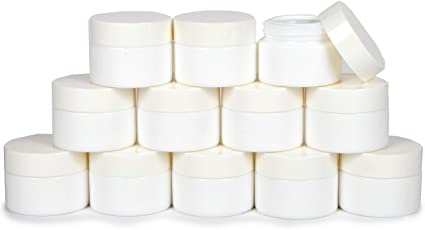 Vivaplex, 12, 1 oz, Round, Opal Glass Jars, with Inner Liners and white Lids